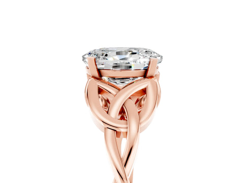 Rose gold Oval Cut Moissanite Solitaire Engagement Ring with Celtic Knot Band and Four-Prong Setting_5