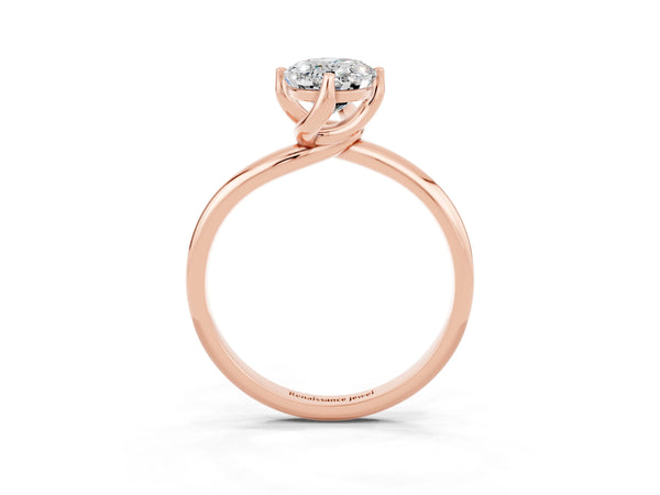 Rose gold Oval Cut Moissanite Solitaire Engagement Ring with Four-Prong Setting and Classic Band