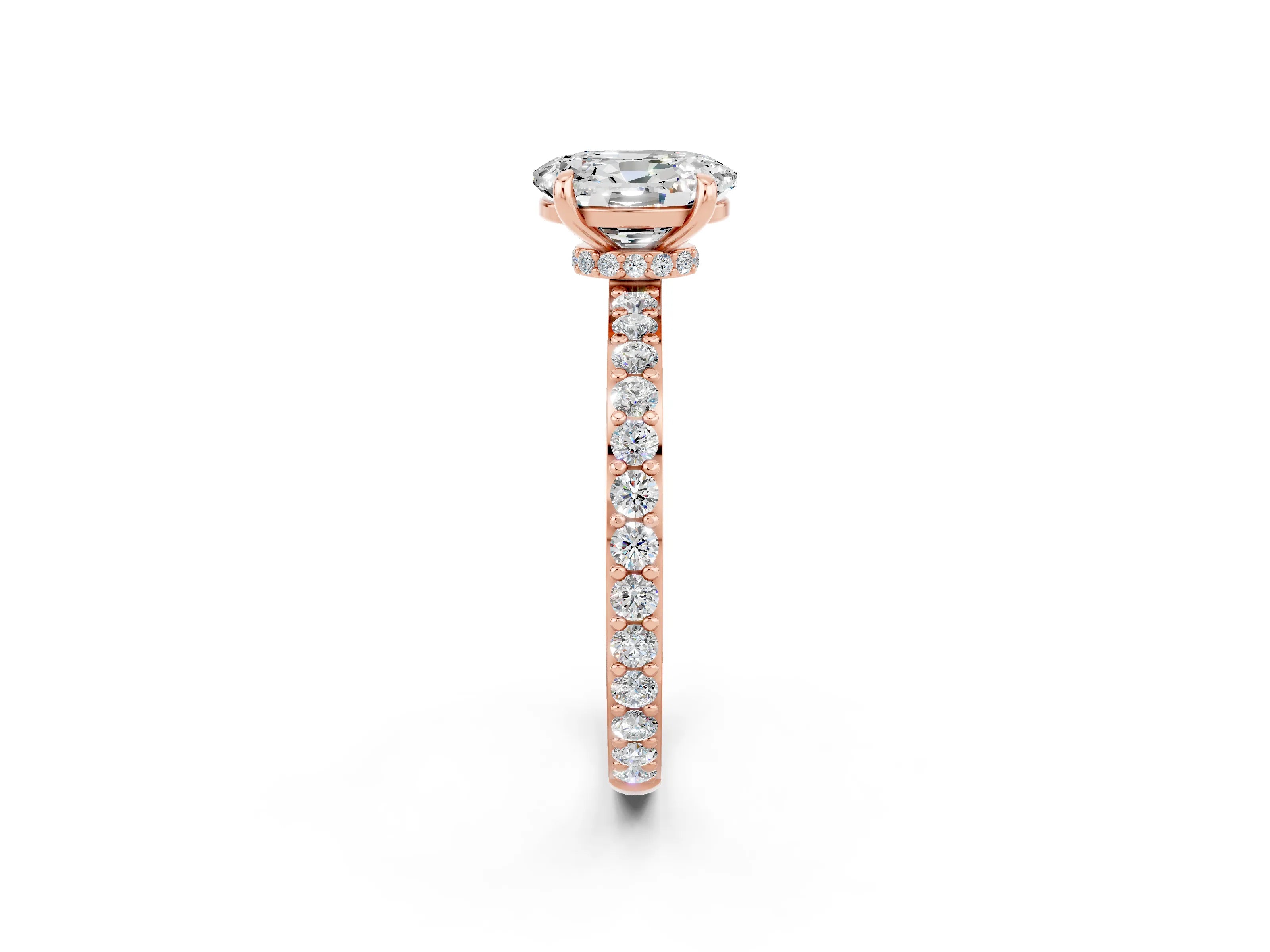 Rose gold Oval Cut Moissanite Solitaire Engagement Ring with Pavé Band and Four-Prong Setting_2