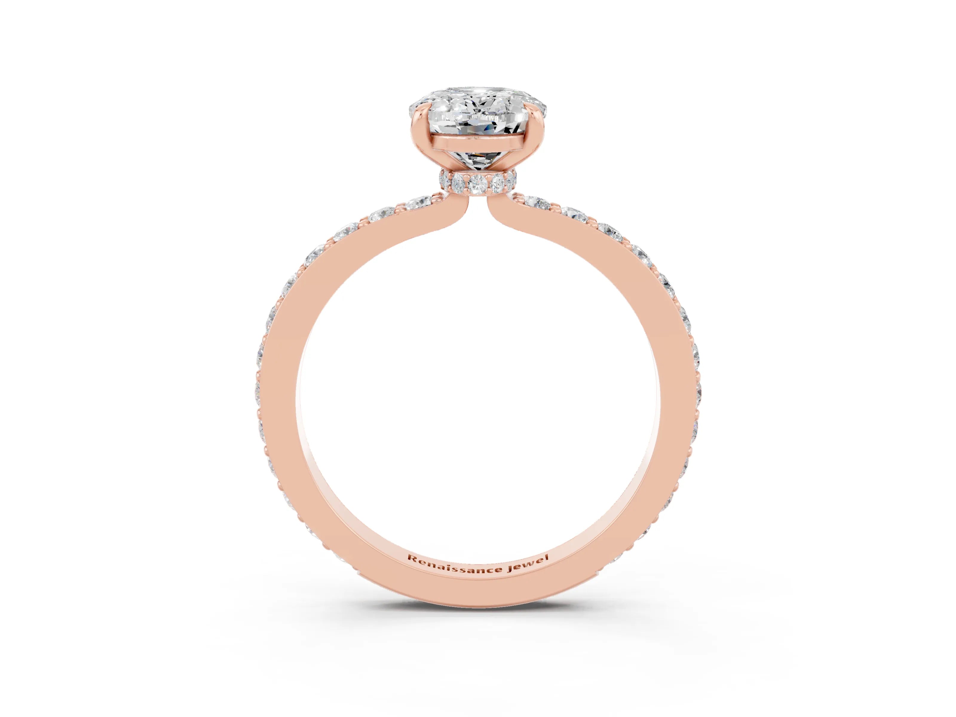 Rose gold Oval Cut Moissanite Solitaire Engagement Ring with Pavé Band and Four-Prong Setting_3