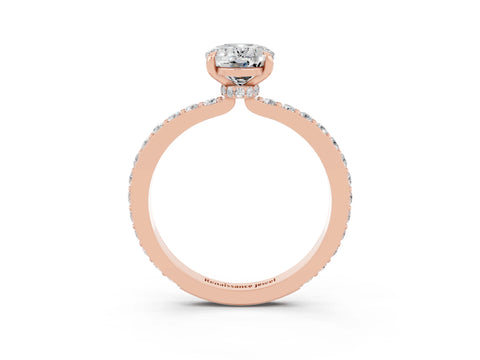 Rose gold Oval Cut Moissanite Solitaire Engagement Ring with Pavé Band and Four-Prong Setting_3