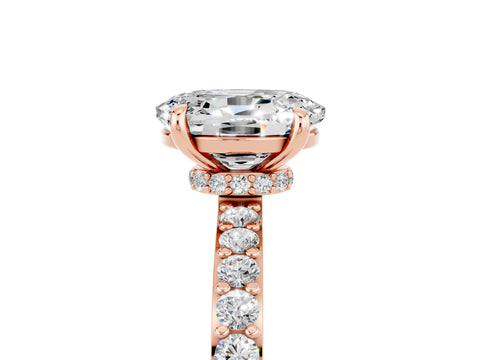 Rose gold Oval Cut Moissanite Solitaire Engagement Ring with Pavé Band and Four-Prong Setting_5