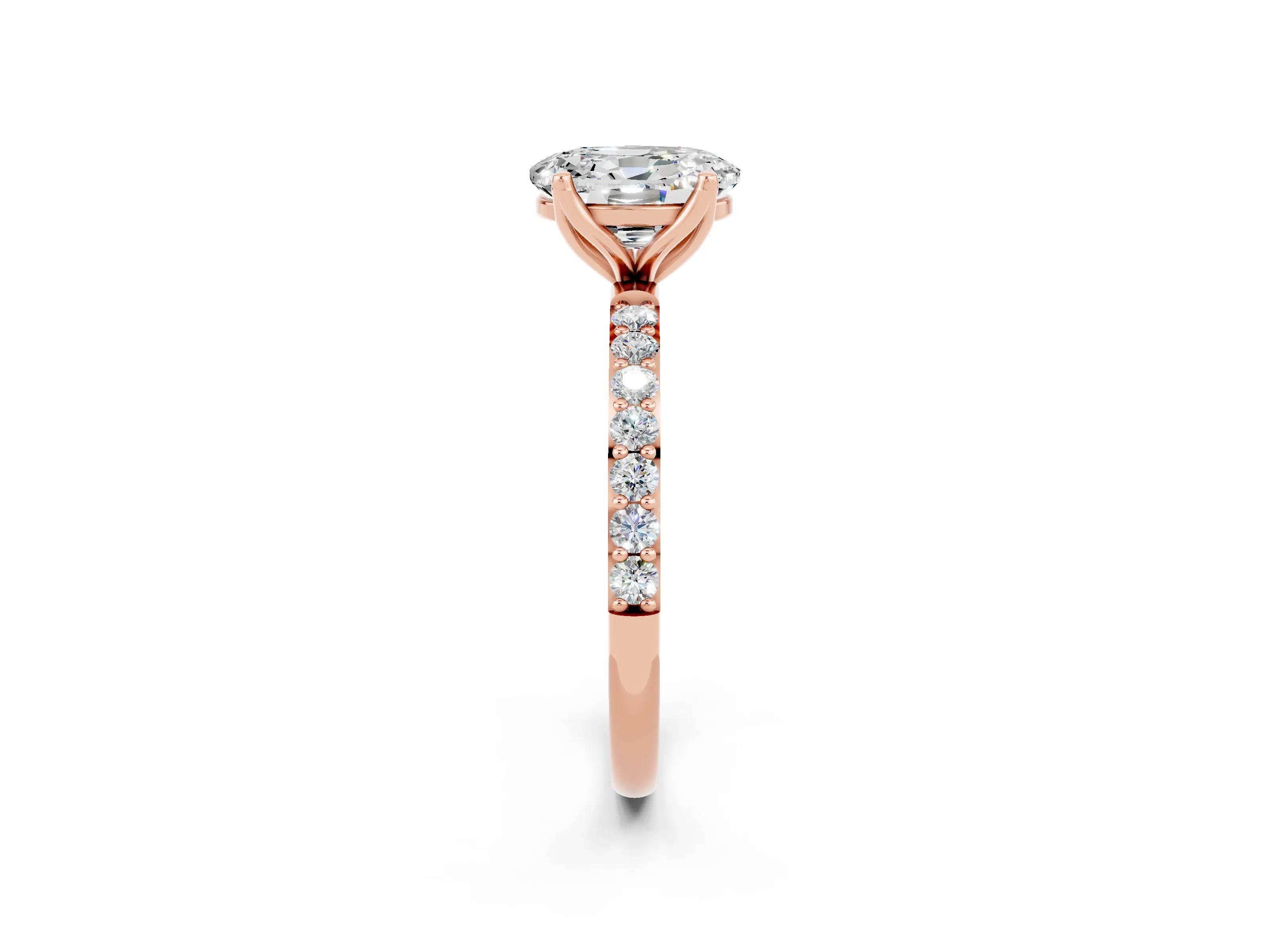 Rose gold Oval Cut Moissanite Solitaire Engagement Ring with Pavé Band and Prong Setting_2