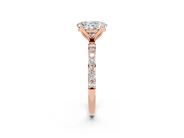 Rose gold Oval Cut Moissanite Solitaire Engagement Ring with Round  Pavé Band and Prong Setting
