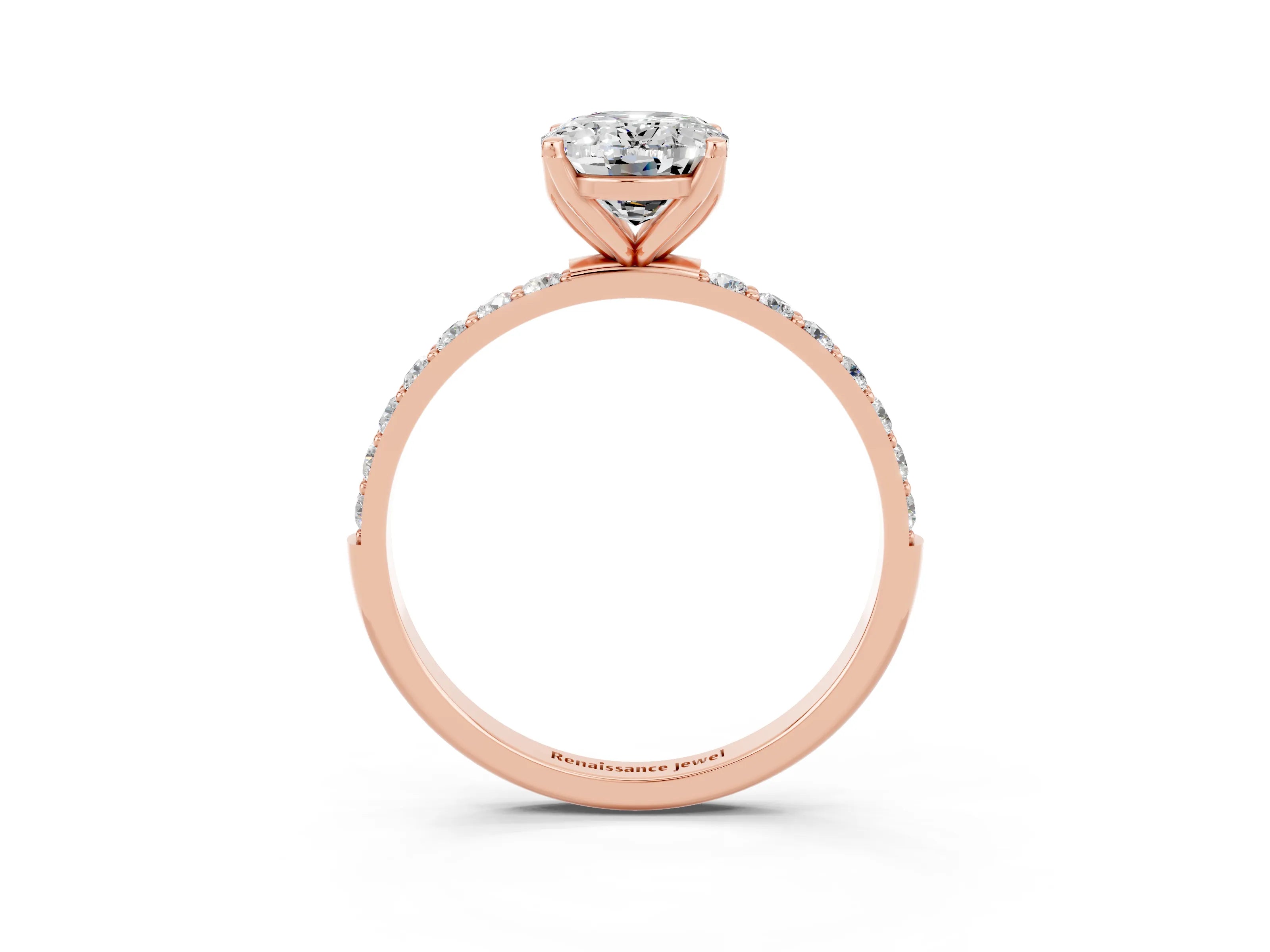 Rose gold Oval Cut Moissanite Solitaire Engagement Ring with Pavé Band and Prong Setting_3