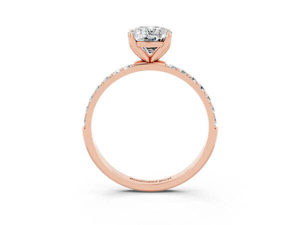 Rose gold Oval Cut Moissanite Solitaire Engagement Ring with Round  Pavé Band and Prong Setting