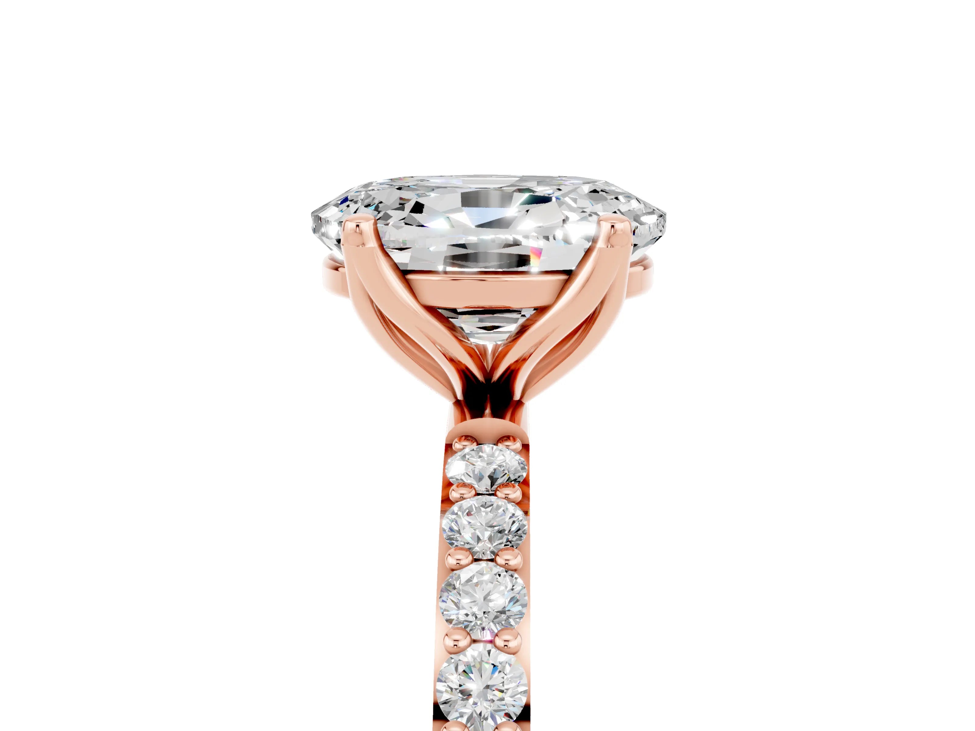 Rose gold Oval Cut Moissanite Solitaire Engagement Ring with Pavé Band and Prong Setting_5