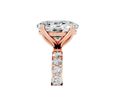 Rose gold Oval Cut Moissanite Solitaire Engagement Ring with Pavé Band and Prong Setting_5