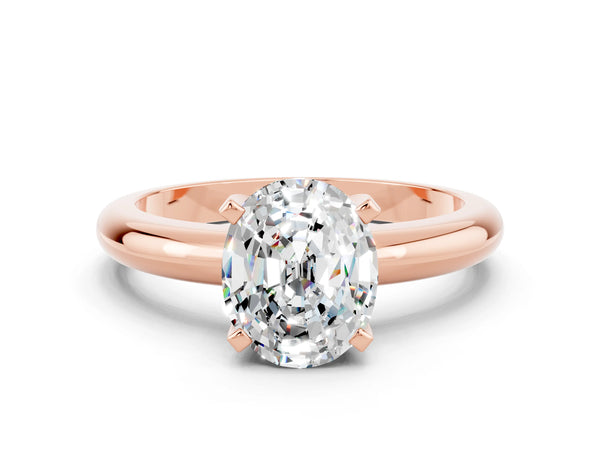 Rose gold Oval Cut Moissanite Solitaire Engagement Ring with Round Band and Four-Prong Setting