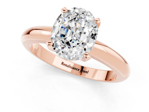 Rose gold Oval Cut Moissanite Solitaire Engagement Ring with Round Band and Four-Prong Setting_1