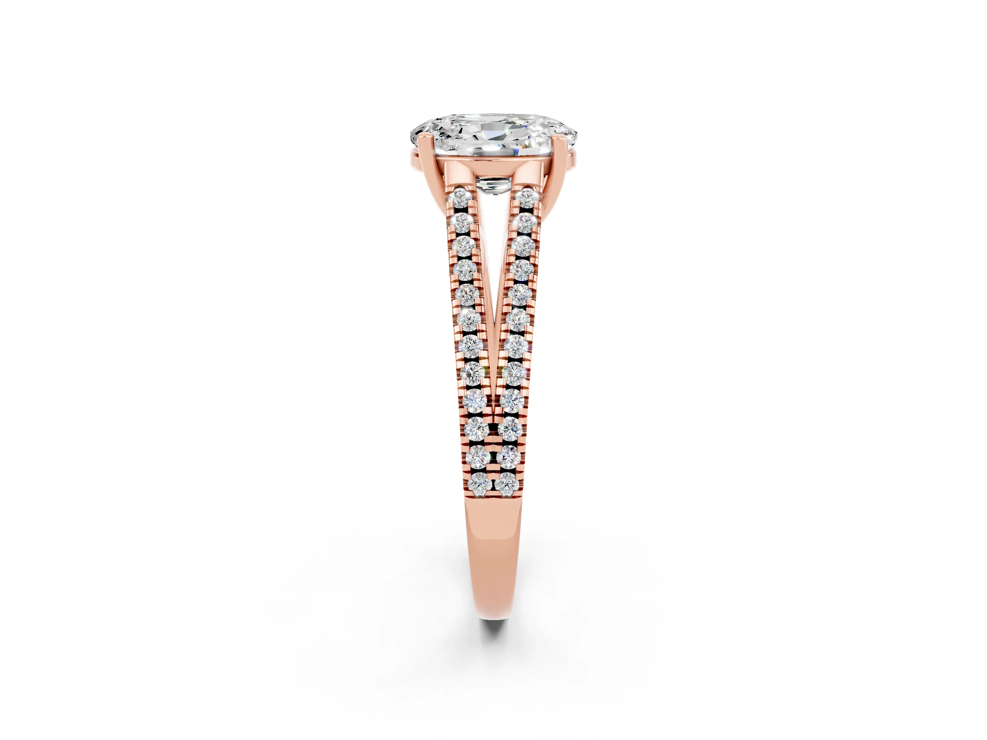 Rose gold Oval Cut Moissanite Solitaire Engagement Ring with Split Shank Pavé Band_2