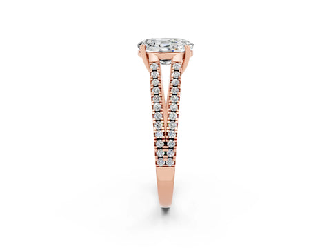 Rose gold Oval Cut Moissanite Solitaire Engagement Ring with Split Shank Pavé Band_2