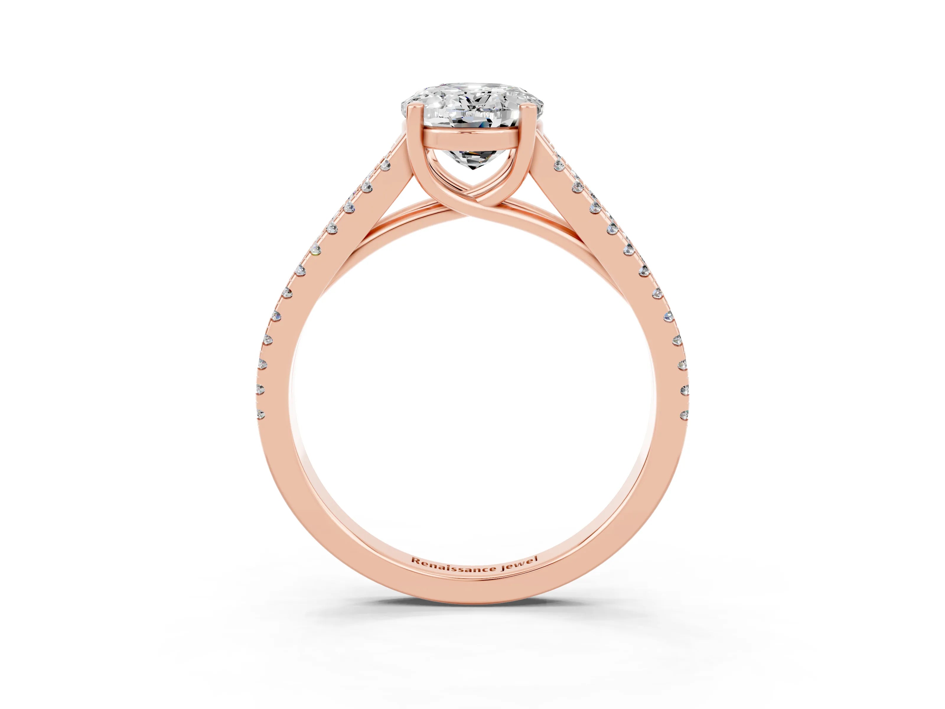 Rose gold Oval Cut Moissanite Solitaire Engagement Ring with Split Shank Pavé Band_3