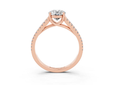Rose gold Oval Cut Moissanite Solitaire Engagement Ring with Split Shank Pavé Band_3