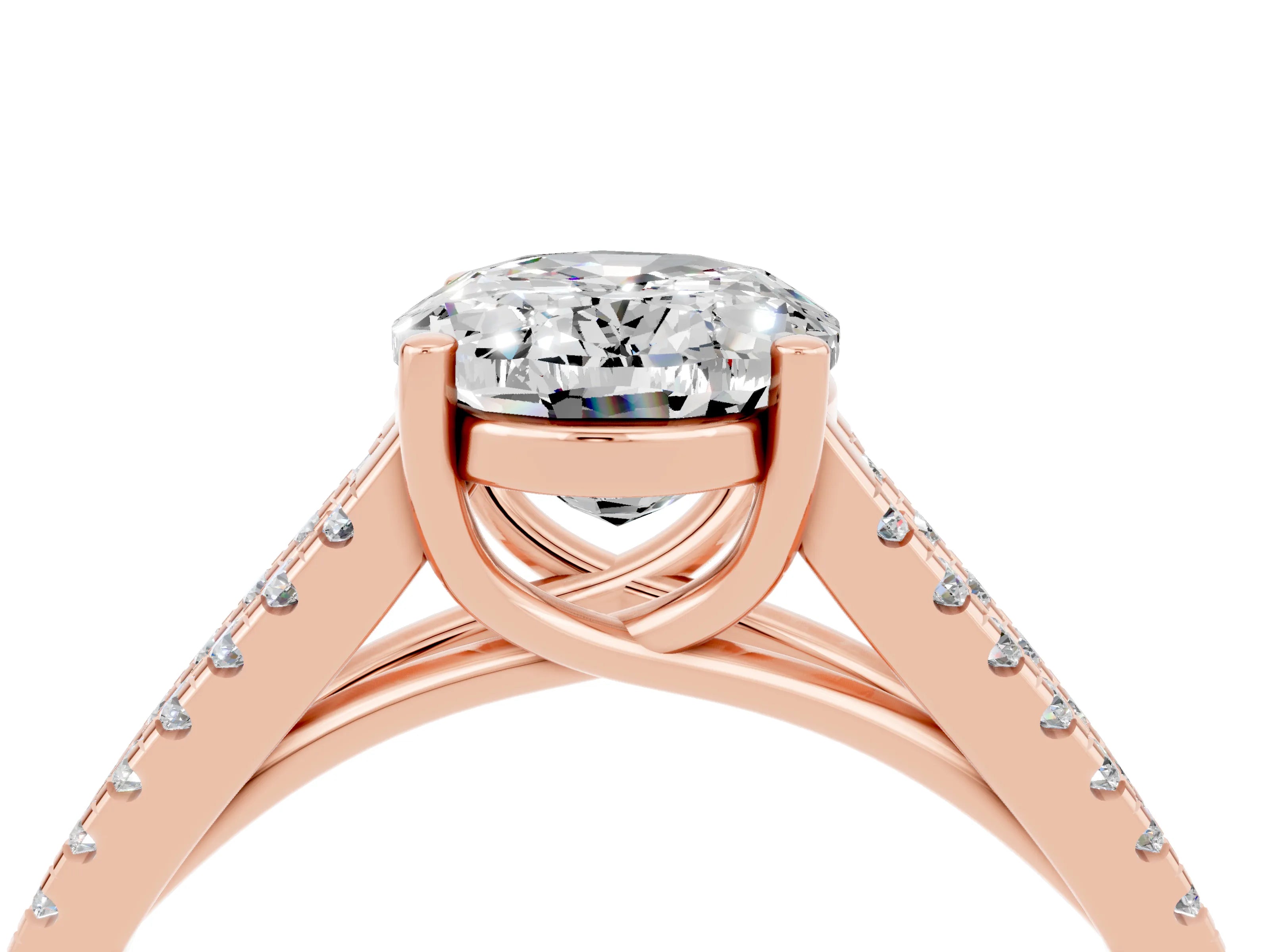 Rose gold Oval Cut Moissanite Solitaire Engagement Ring with Split Shank Pavé Band_4