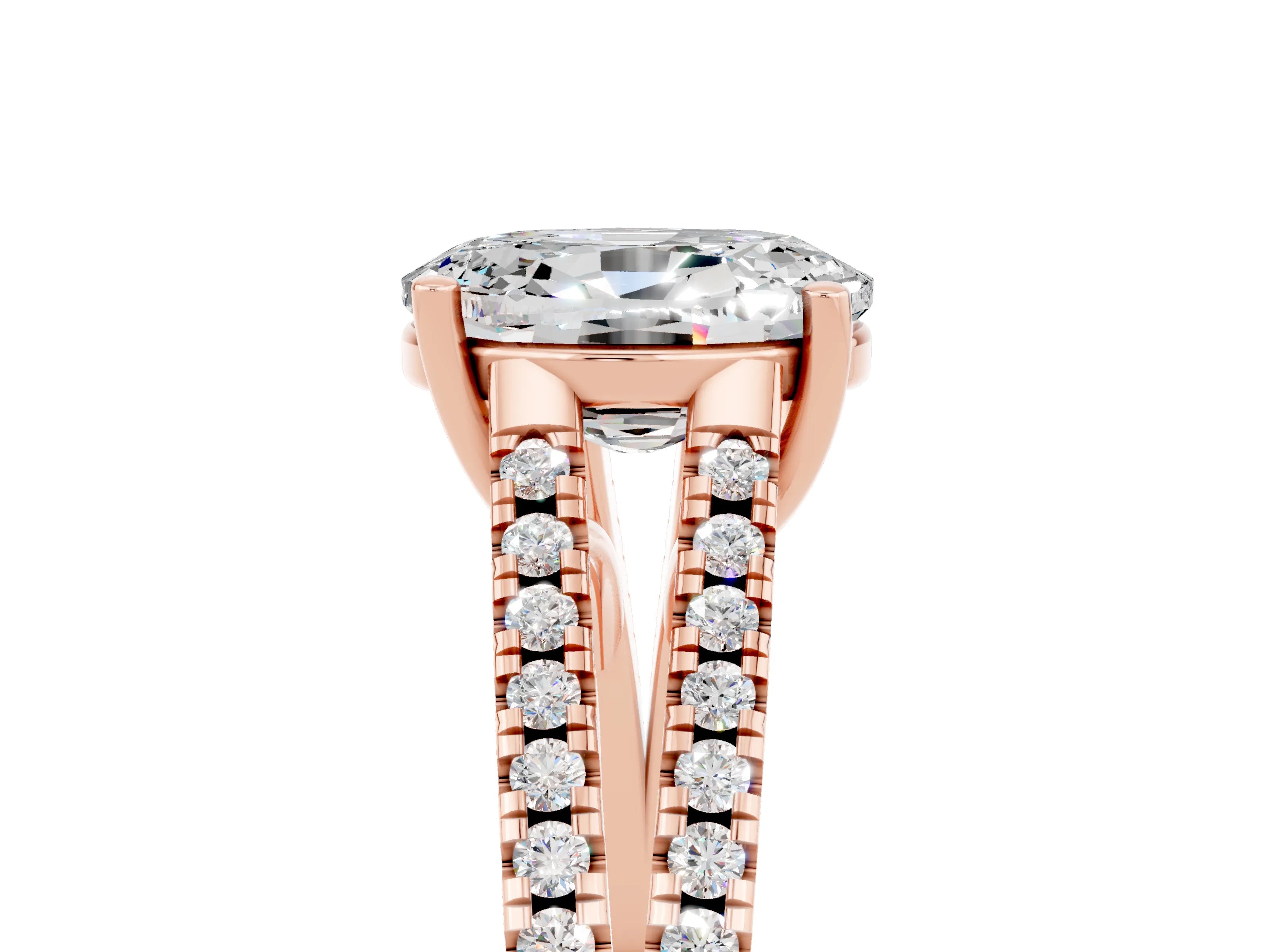 Rose gold Oval Cut Moissanite Solitaire Engagement Ring with Split Shank Pavé Band_5