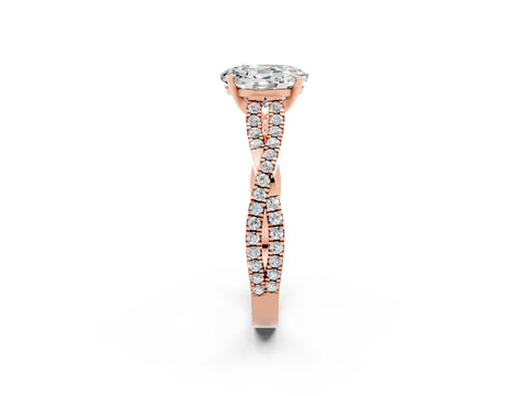 Rose gold Oval Cut Moissanite Solitaire Engagement Ring with Twisted Pavé Band and Four-Prong Setting_2