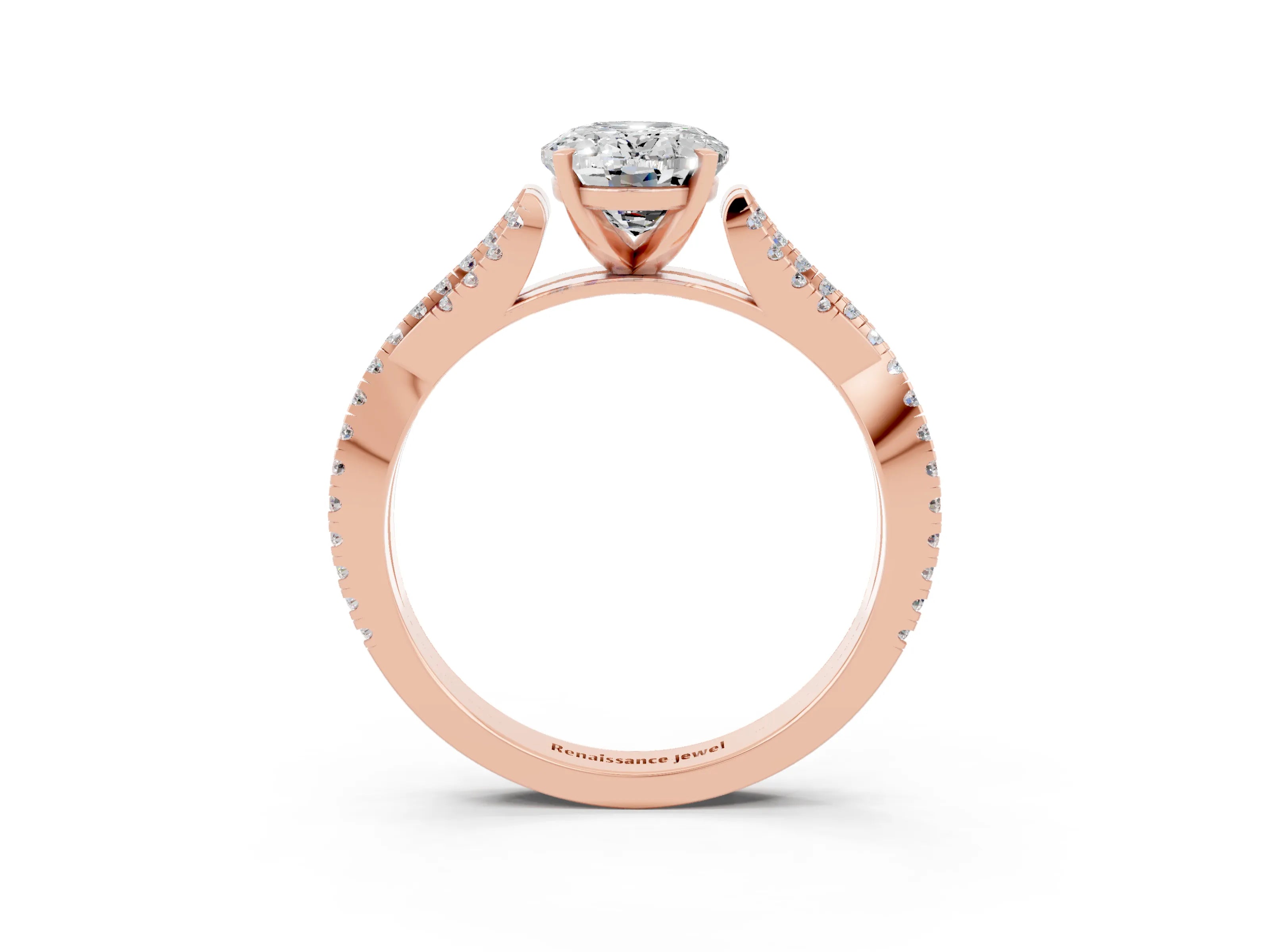 Rose gold Oval Cut Moissanite Solitaire Engagement Ring with Twisted Pavé Band and Four-Prong Setting_3
