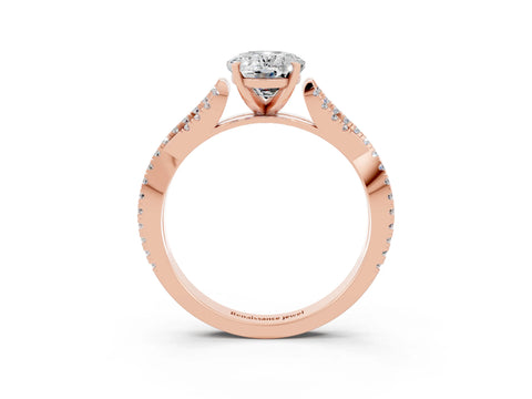 Rose gold Oval Cut Moissanite Solitaire Engagement Ring with Twisted Pavé Band and Four-Prong Setting_3