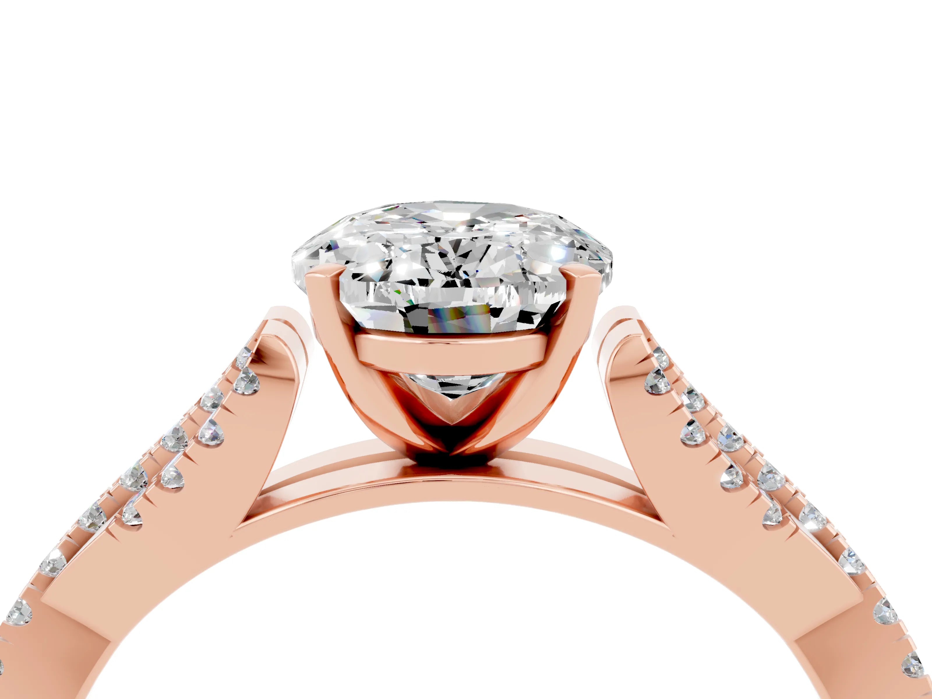 Rose gold Oval Cut Moissanite Solitaire Engagement Ring with Twisted Pavé Band and Four-Prong Setting_4