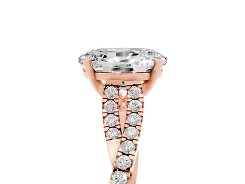 Rose gold Oval Cut Moissanite Solitaire Engagement Ring with Twisted Pavé Band and Four-Prong Setting_5