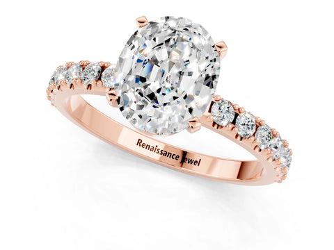 Rose gold Oval Cut Moissanite Solitaire Pavé Band with Four-Prong Setting_1