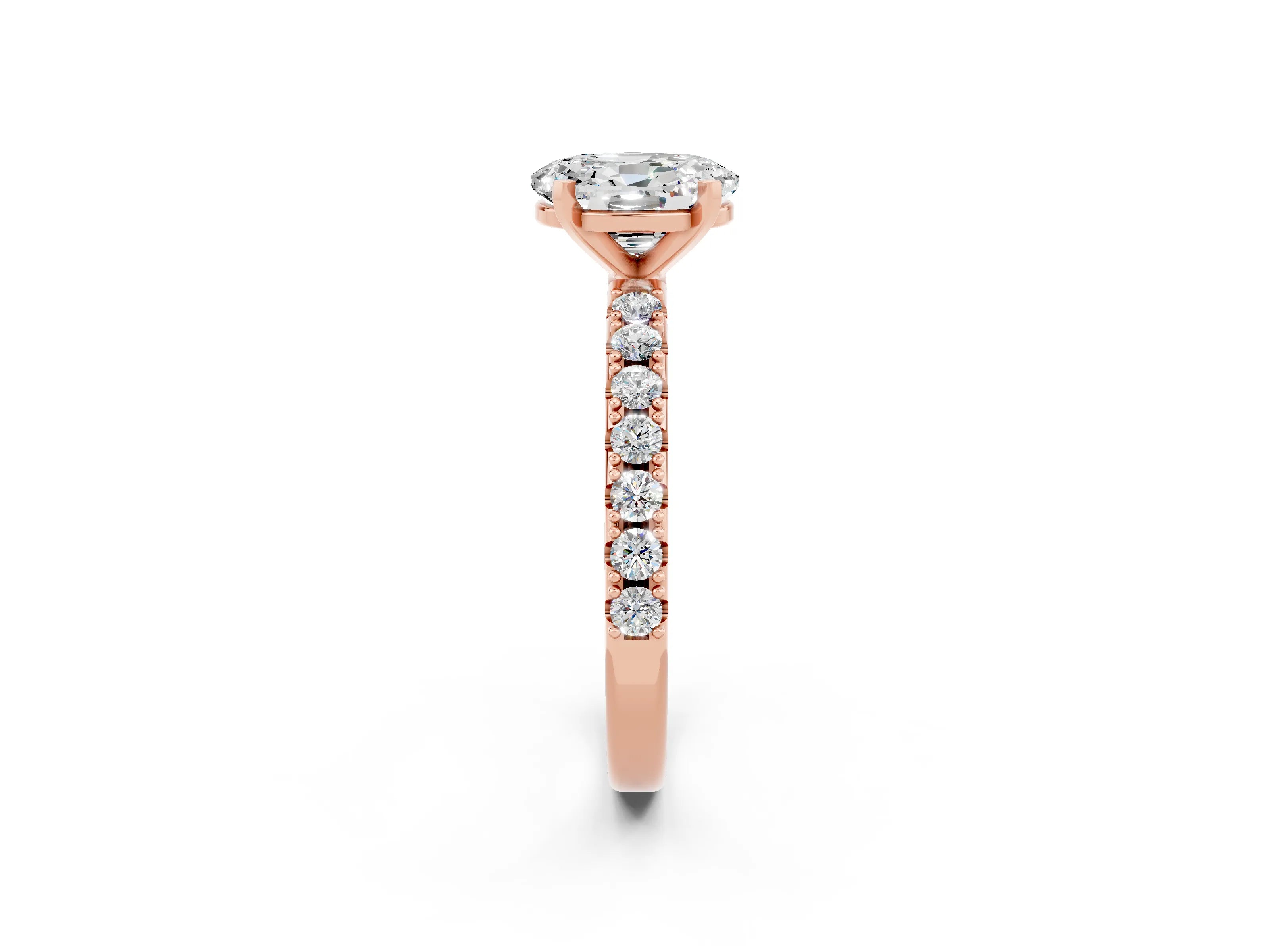Rose gold Oval Cut Moissanite Solitaire Pavé Band with Four-Prong Setting_2