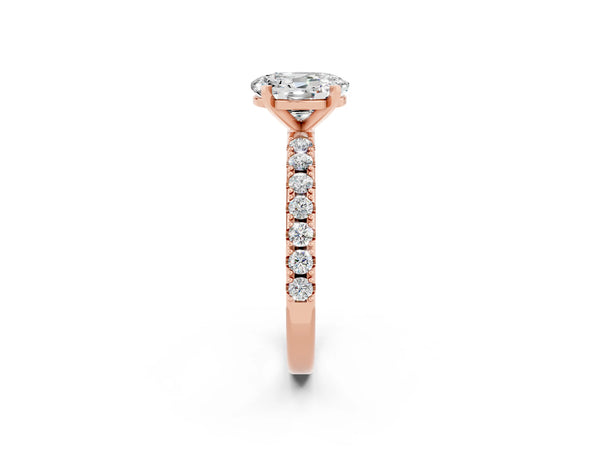 Rose gold Oval Cut Moissanite Solitaire Pavé Band with Four-Prong Setting