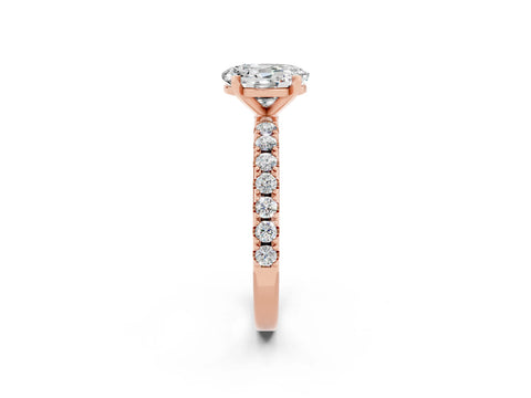Rose gold Oval Cut Moissanite Solitaire Pavé Band with Four-Prong Setting_2
