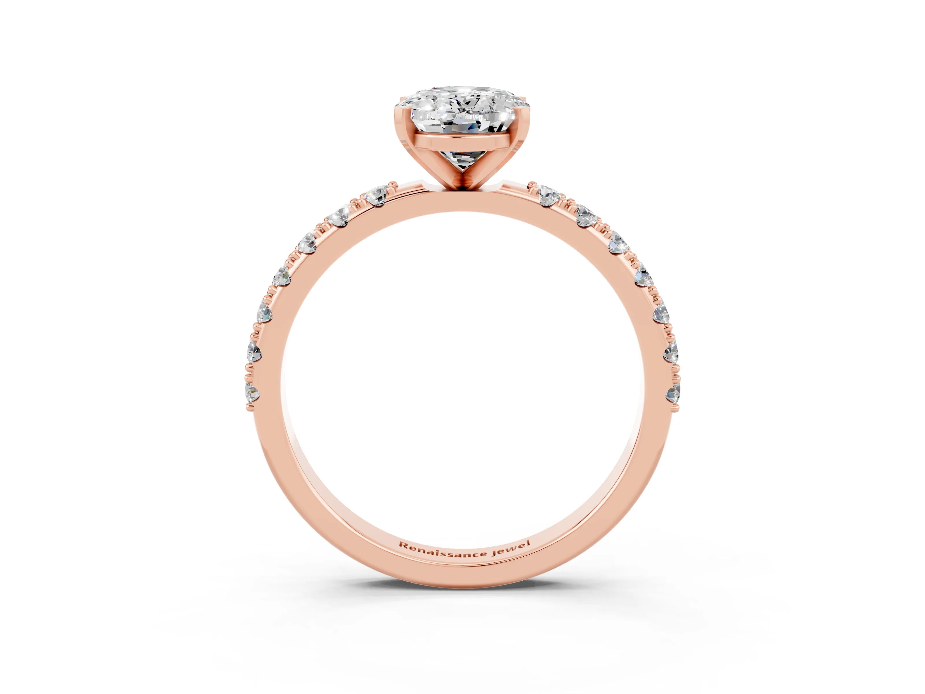Rose gold Oval Cut Moissanite Solitaire Pavé Band with Four-Prong Setting_3