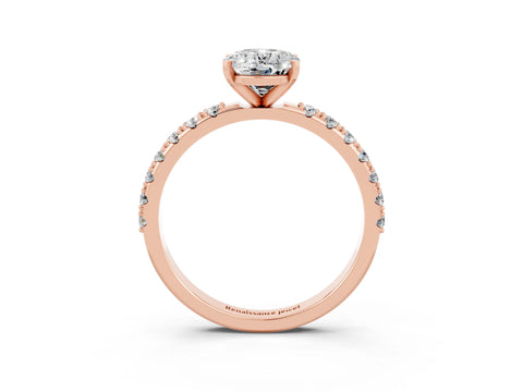 Rose gold Oval Cut Moissanite Solitaire Pavé Band with Four-Prong Setting_3