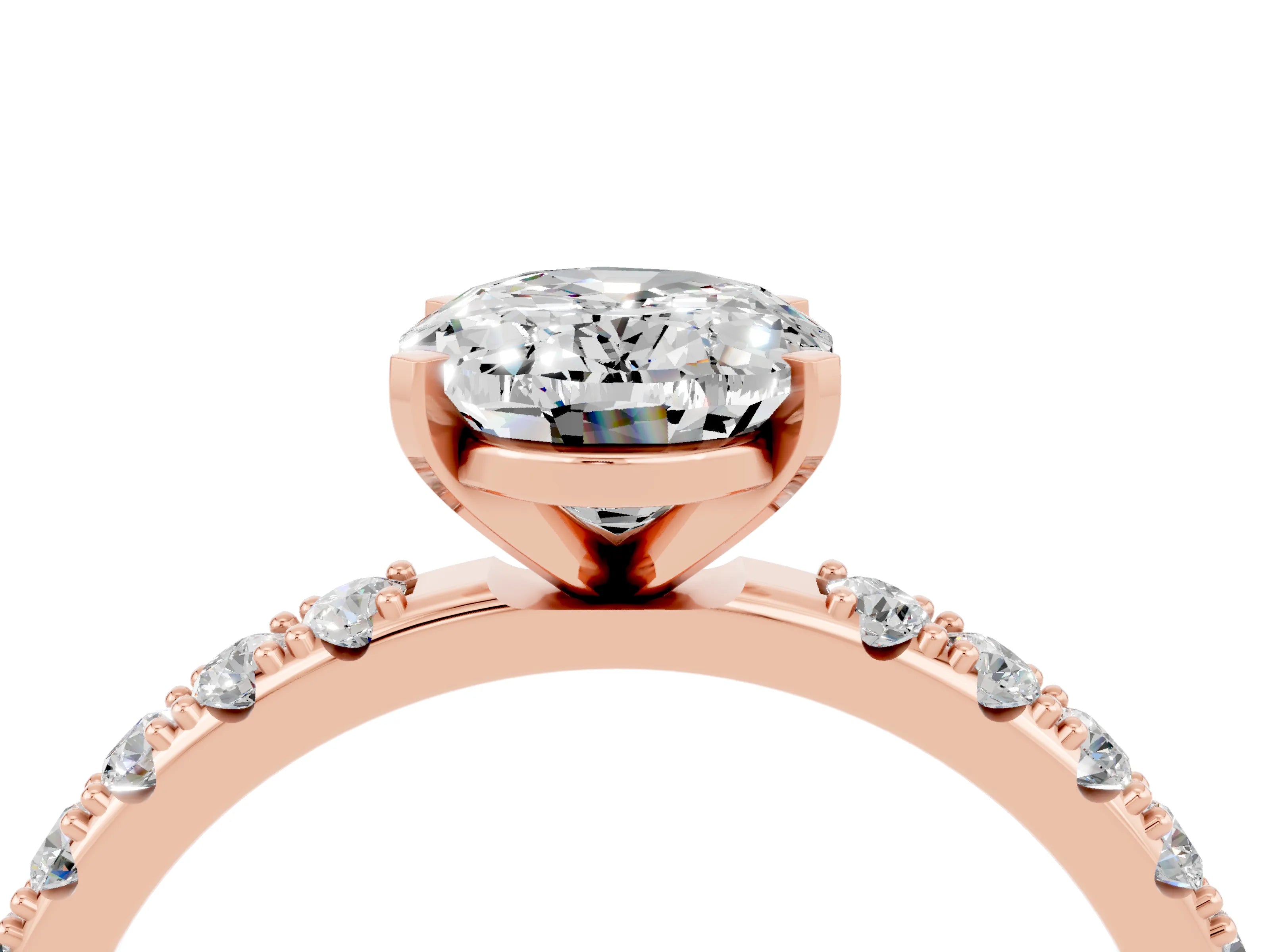 Rose gold Oval Cut Moissanite Solitaire Pavé Band with Four-Prong Setting_4