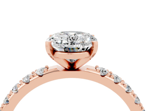Rose gold Oval Cut Moissanite Solitaire Pavé Band with Four-Prong Setting_4