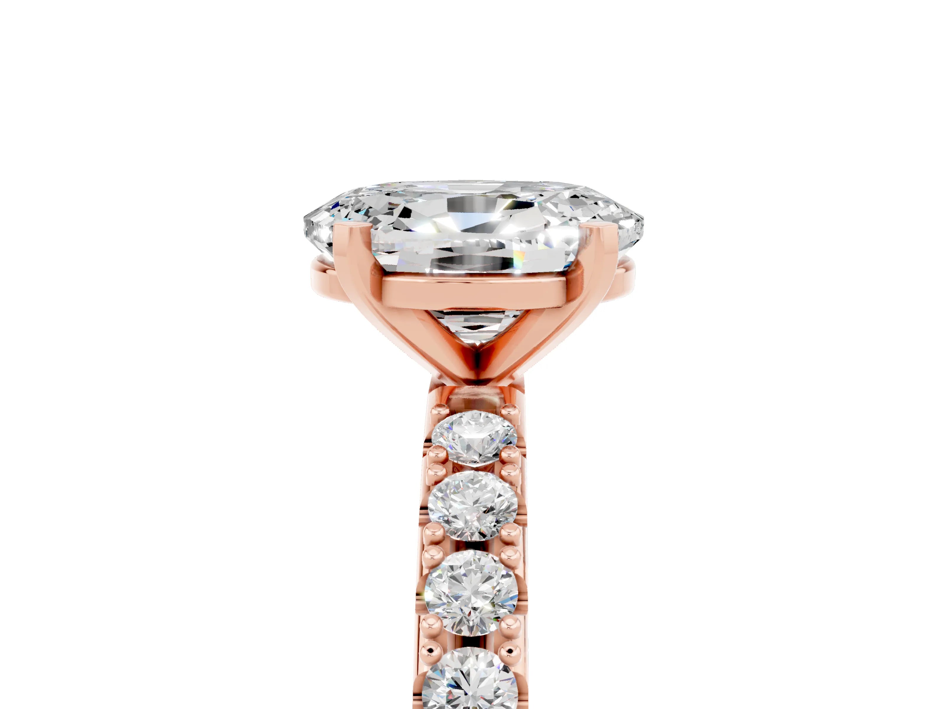 Rose gold Oval Cut Moissanite Solitaire Pavé Band with Four-Prong Setting_5