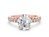 Rose gold Oval Cut Moissanite Solitaire Pavé Engagement Ring with Round Band and Prong Setting_12