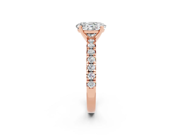 Rose gold Oval Cut Moissanite Solitaire Pavé Engagement Ring with Round Band and Prong Setting