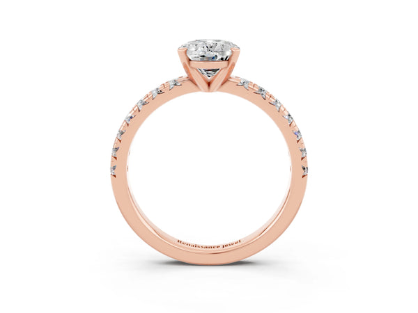 Rose gold Oval Cut Moissanite Solitaire Pavé Engagement Ring with Round Band and Prong Setting