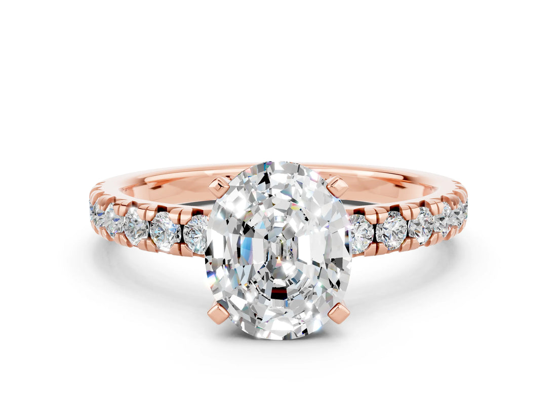 Rose gold Oval Cut Moissanite Solitaire Pavé Engagement Ring with Round Band and Prong Setting_66