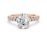 Rose gold Oval Cut Moissanite Solitaire Pavé Engagement Ring with Round Band and Prong Setting_66