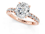 Rose gold Oval Cut Moissanite Solitaire Pavé Engagement Ring with Round Band and Prong Setting_67