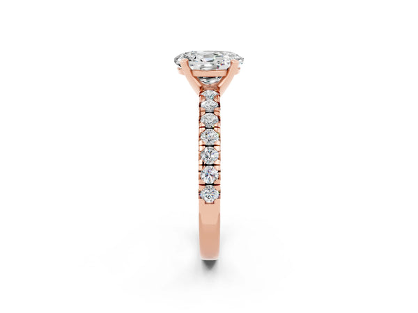 Rose gold Oval Cut Moissanite Solitaire Pavé Engagement Ring with Round Band and Prong Setting