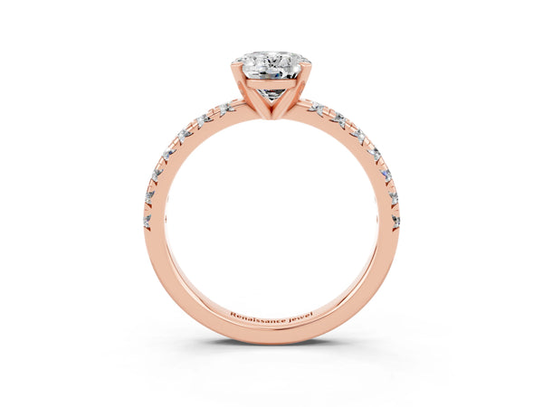 Rose gold Oval Cut Moissanite Solitaire Pavé Engagement Ring with Round Band and Prong Setting
