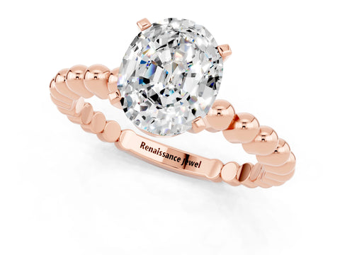 Rose gold Oval Cut Moissanite Solitaire Ring with Beaded Band and Prong Setting_1