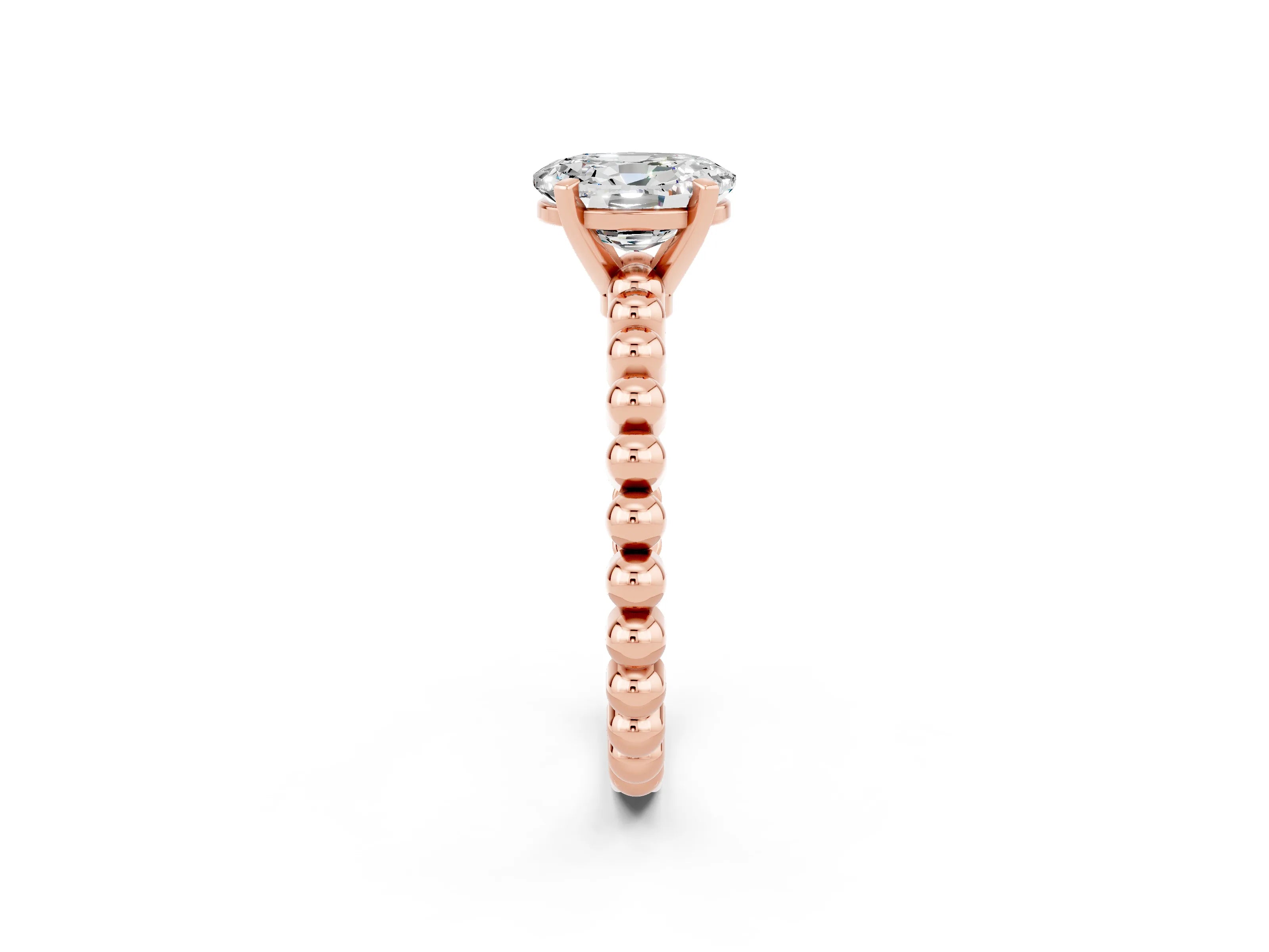 Rose gold Oval Cut Moissanite Solitaire Ring with Beaded Band and Prong Setting_2