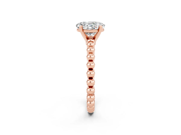 Rose gold Oval Cut Moissanite Solitaire Ring with Beaded Band and Prong Setting
