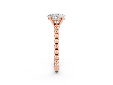 Rose gold Oval Cut Moissanite Solitaire Ring with Beaded Band and Prong Setting_2