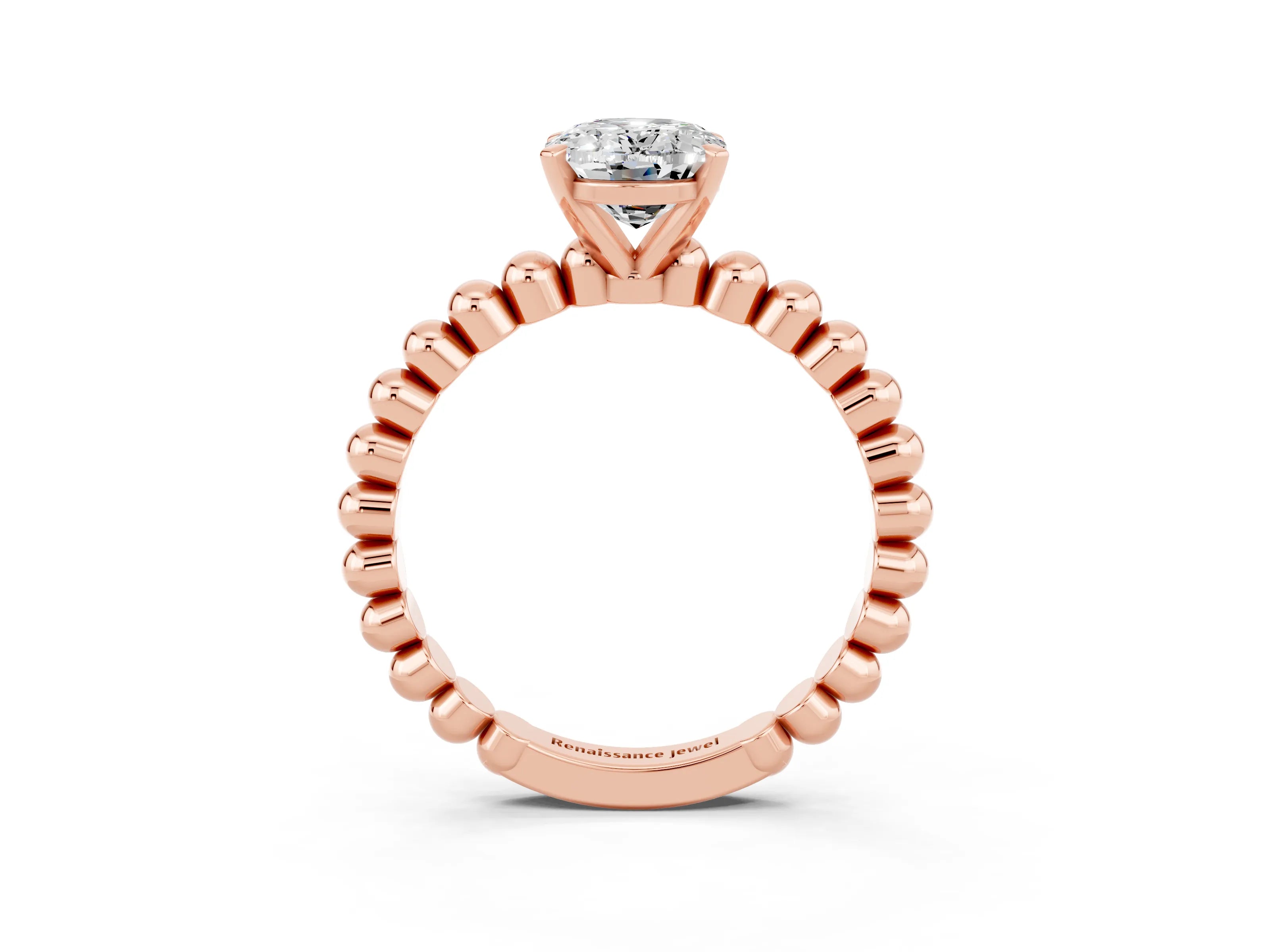 Rose gold Oval Cut Moissanite Solitaire Ring with Beaded Band and Prong Setting_3