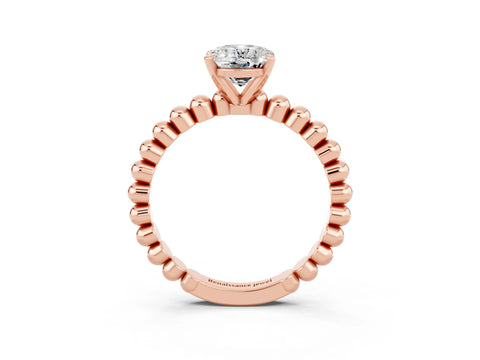 Rose gold Oval Cut Moissanite Solitaire Ring with Beaded Band and Prong Setting_3