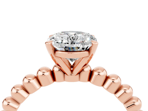 Rose gold Oval Cut Moissanite Solitaire Ring with Beaded Band and Prong Setting_4