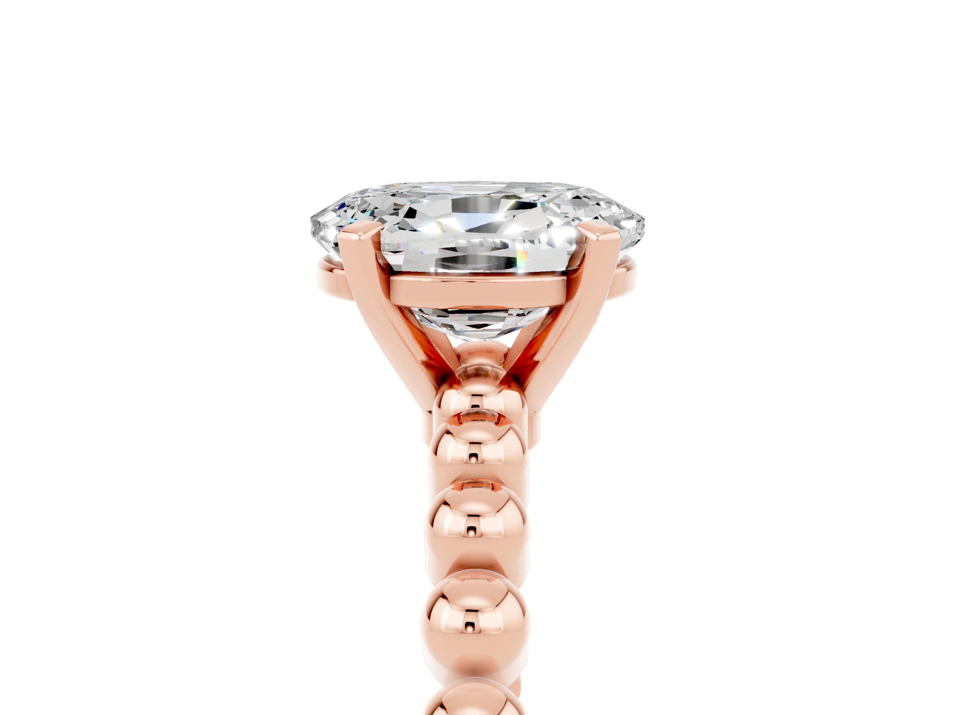 Rose gold Oval Cut Moissanite Solitaire Ring with Beaded Band and Prong Setting_5